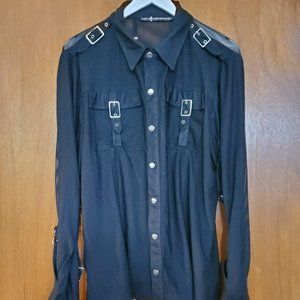 Lip Service Bondage-Style Mesh Buckle Hardware Button-Down Top